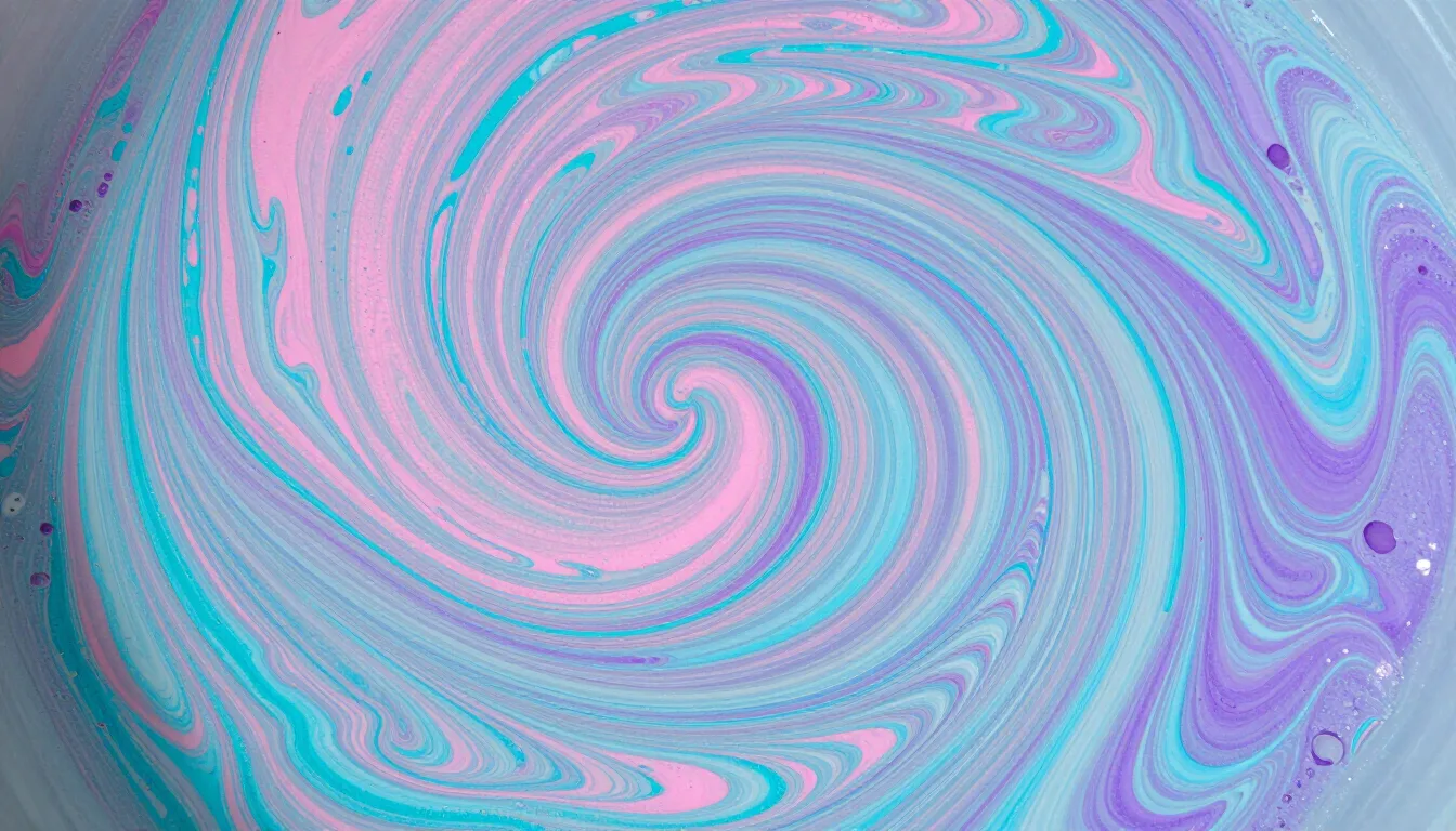 Ebru-Marmorkunst mit wirbelnden Mustern in Pink, Türkis und Lila